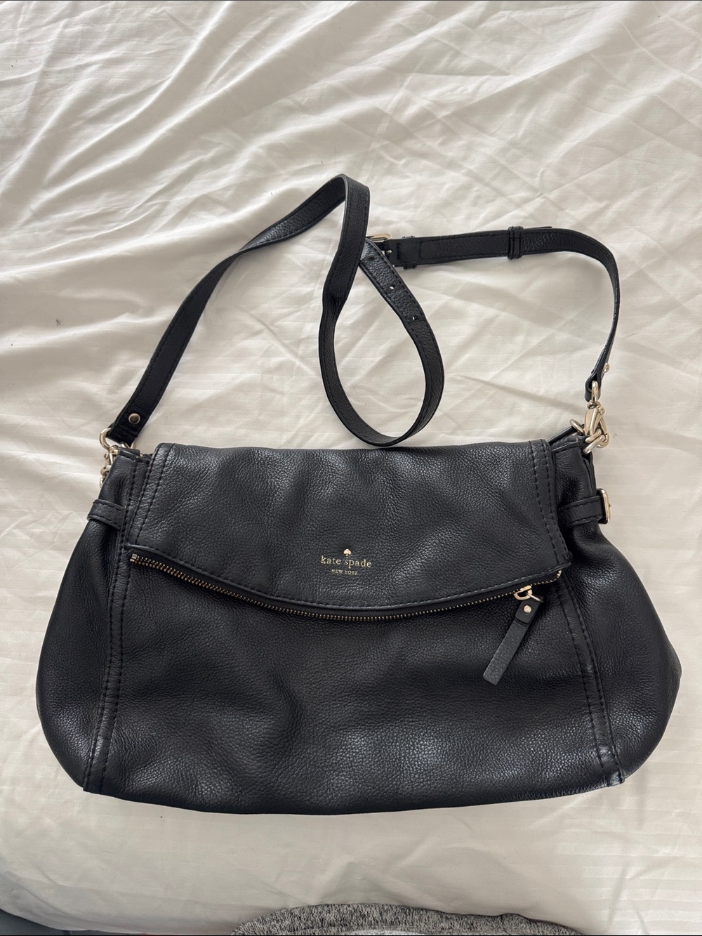 kate spade Black Leather Shoulder Bag with Gold Hardware